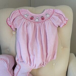 The Smocked Flamingo Pink Gingham Smocked Baby Bubble - 3M